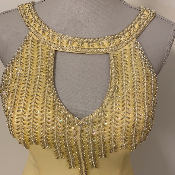 Nadine Dresses & Skirts - Flirty yellow Nadine cocktail dress fully beaded bodice with 3 spaghetti straps